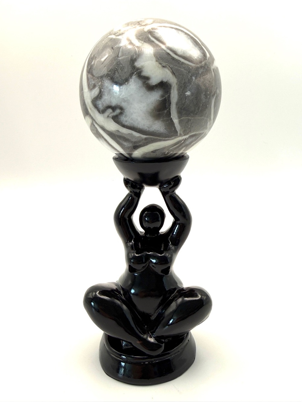 Goddess Woman 4" Display Stand with Natural 3" Shell Marble Stone Sphere